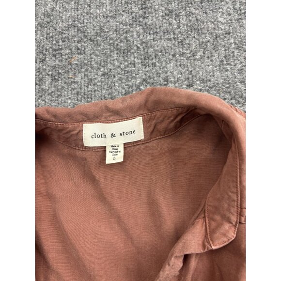Cloth & Stone Shirt Womens Large Pink Tencel Button Front Short Sleeve Top - Picture 2 of 7